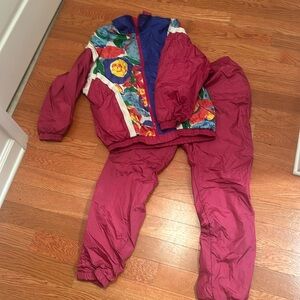 Vintage Slade windbreaker size M. Pink with funky retro multicolor shapes.